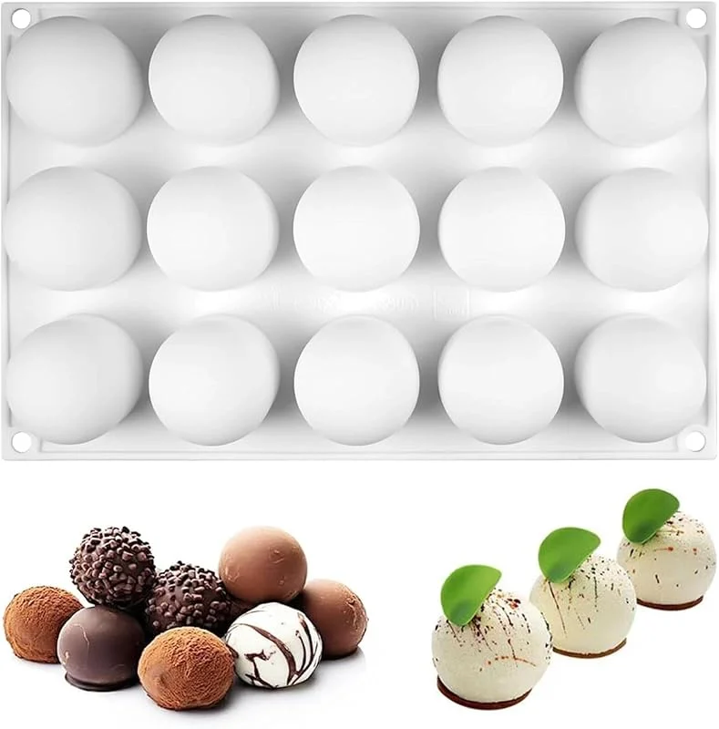 ZXTGBQ 15 Cavidades Molde de Silicona Esférico, Antiadherente Chocolate Molde de Silicona Forma de Esferas, para Chocolate, Mousse, Pudín, Pasteles, Diámetro 4, 3 cm — Hogar y cocina