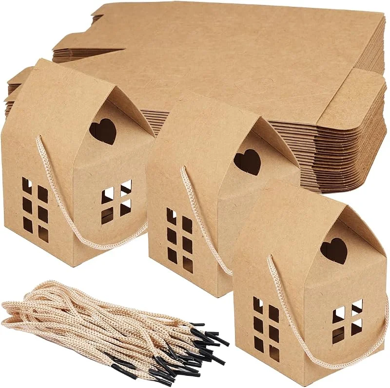PetGlimmer 26 Piezas Cajas de Dulces en Forma de Casa de Papel Kraft, 8 X 8 X 14 cm — Envoltorio regalo