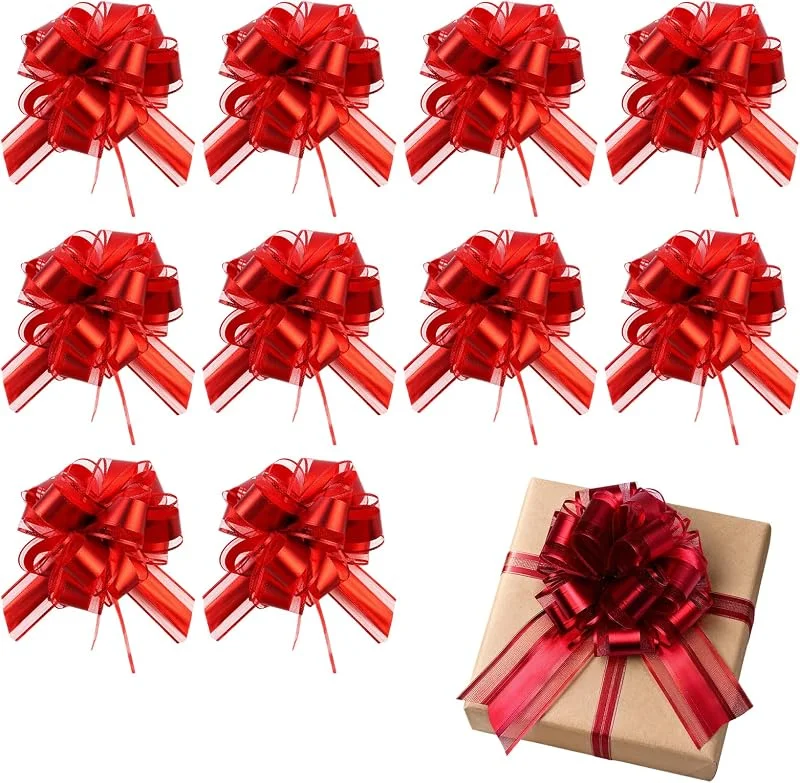 Varenzya 10 Piezas 15cm Lazos Grandes de Regalo para Tirar, Lazos Rojos para Bodas — Envoltorio regalo