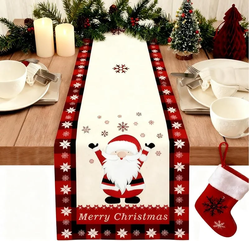 Kahaybeall 40x140cm Camino de Mesa Navideño Rojo, Decoracion en Navidad, Camino de Mesa Navideño con Papá Noel, Decoración de Mesa Navidad Elegante y Moderna para Fiestas y Celebraciones de Año Nuevo — Hogar y cocina