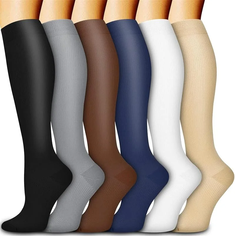feifanshop 6 Pares Rodilla Alta Calcetines de Compresión - para Hombres y Mujeres (15-20mmHg) Diseño Cómodo Ideales para El Uso Diario, Correr, Embarazo, Vuelos y Viajes de — Ropa Navidad