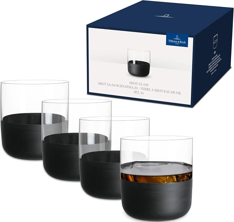 Villeroy & Boch Vasos Chupito Manufacture Rock, Set De 4, Cristal Con Base Negro Mate, Capacidad 40Ml — Adviento y mesa