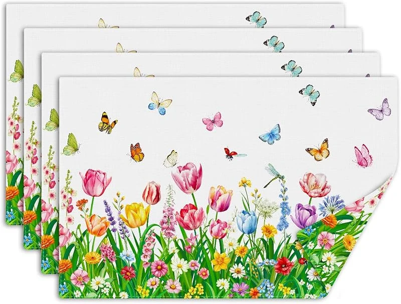 Visita la tienda de comfoyar comfoyar Juego de 4 Manteles Individuales Tulipán Flores Silvestres Acuarela, Salvamanteles Individuales de Manteles Lavables Mariposa para Cocinas y Comedores Fiestas Decoración de Mesas 30 x 45 cm — Hogar y cocina