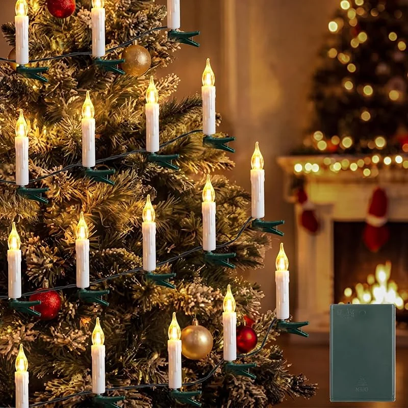 ZAIYW Velas navideñas de 15 m de largo, con batería, con temporizador, para — Luces Navidad