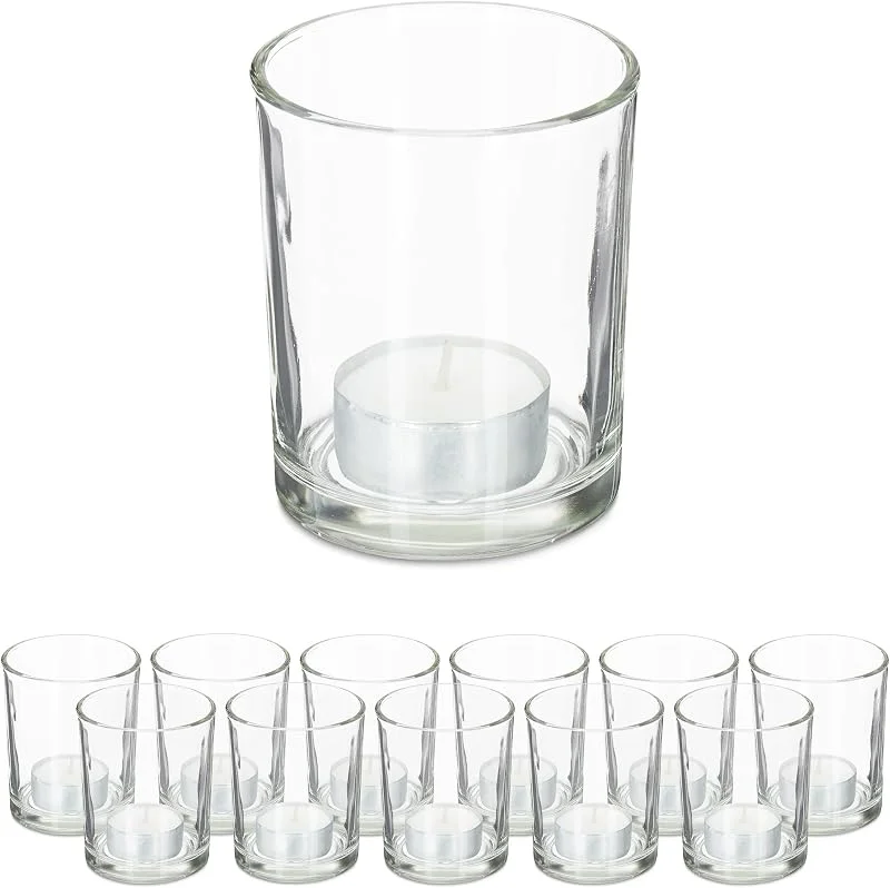 Visita la tienda de Relaxdays Relaxdays Set 12 Portavelas Vidrio, Vasos Velas Cristal, Sujetavelas Decorativos, Diseño Clásico, 8, 5x7 cm, Transparente — Cena a la luz de velas