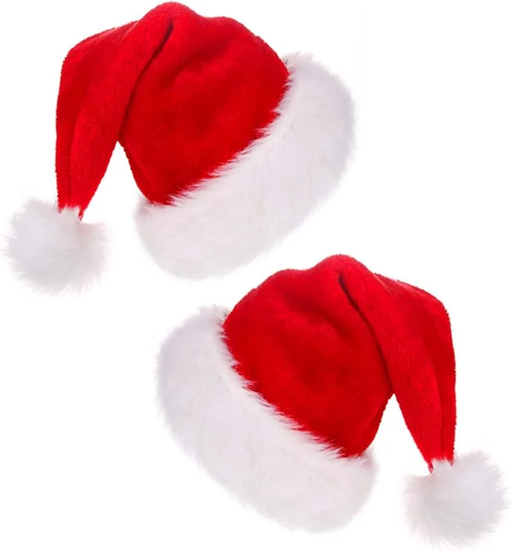 HOWAF 2 Gorros de Papa Noel, Gorro Santa Claus Gorro Navideño Piel Sombrero Gorras para adulto hombre mujer Disfraces Accesorios de Navidad para Regalos — Ropa Navidad