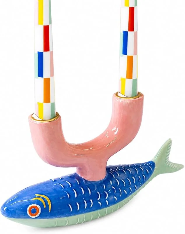 Visita la tienda de Talking Tables Talking Tables Portavelas de Cerámica con Forma de Pez, Soporte para Velas Cónicas, Candelabro, Decoración de Mesa, Regalo de Boda, Decoración del Hogar — Cena a la luz de velas