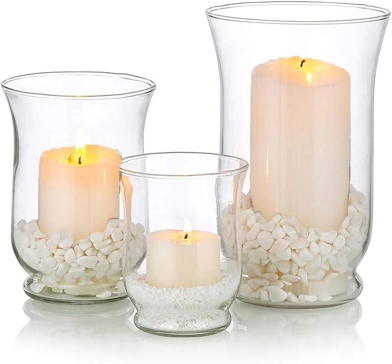Glasseam Juego De Candelabros Hurricane De 1 (3 Piezas) P Candelabro De Pilar De Vidrio Florero Transparente para Huracanes Apto para Té Ligero Pilar Votivo Vela Flotante — Cena a la luz de velas