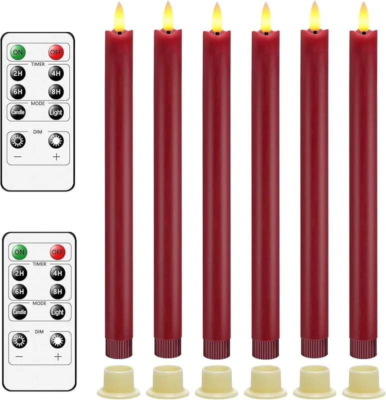 Visita la tienda de AnnSpa 6 Set Velas largas LED sin Pilares de pilas Control Remoto, Velas LED Cónicas candelabros eléctricos parpadeantes para Navidad, bodas, cenas a la luz de las velas (Rojo) — Cena a la luz de velas