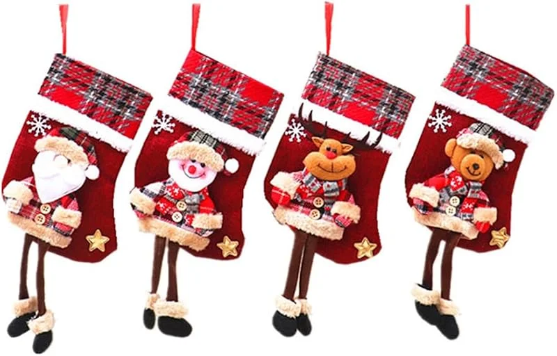 AstarFavor 4 Pcs Set de Medias de Papá Noel, Calcetines para Arbol de Navidad, Calcetines para Botas de Papá Noel, Bolsa de Regalo Navideño, para Decoración de Fiesta de Navidad — Decoracion Navidad
