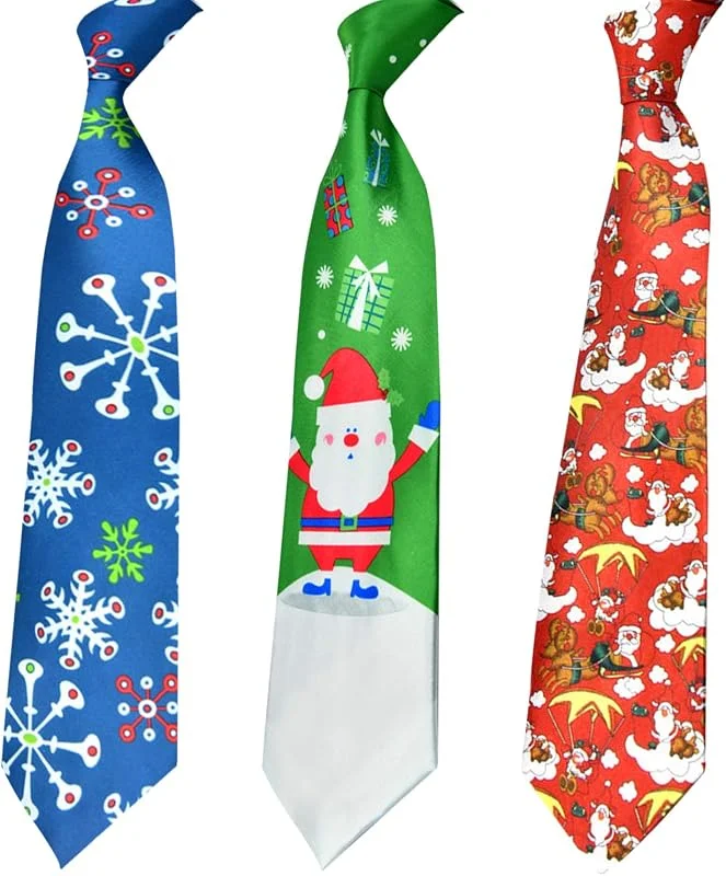 HOWAF 3pcs Corbata navideña para Adultos Hombres, Corbatas de Novedad Corbata de Copo de Nieve Papá Noel para Hombres, Talla única — Ropa Navidad