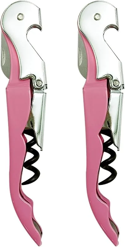 LifgWas 2PCS Abridor de Vino Profesional de Acero al Carbono - Sacacorchos de Palanca Doble con Abrebotellas y Cortacápsulas - Calidad Restaurante para Camareros y Familia - Rosa Wine Opener — Vino y mesa festiva