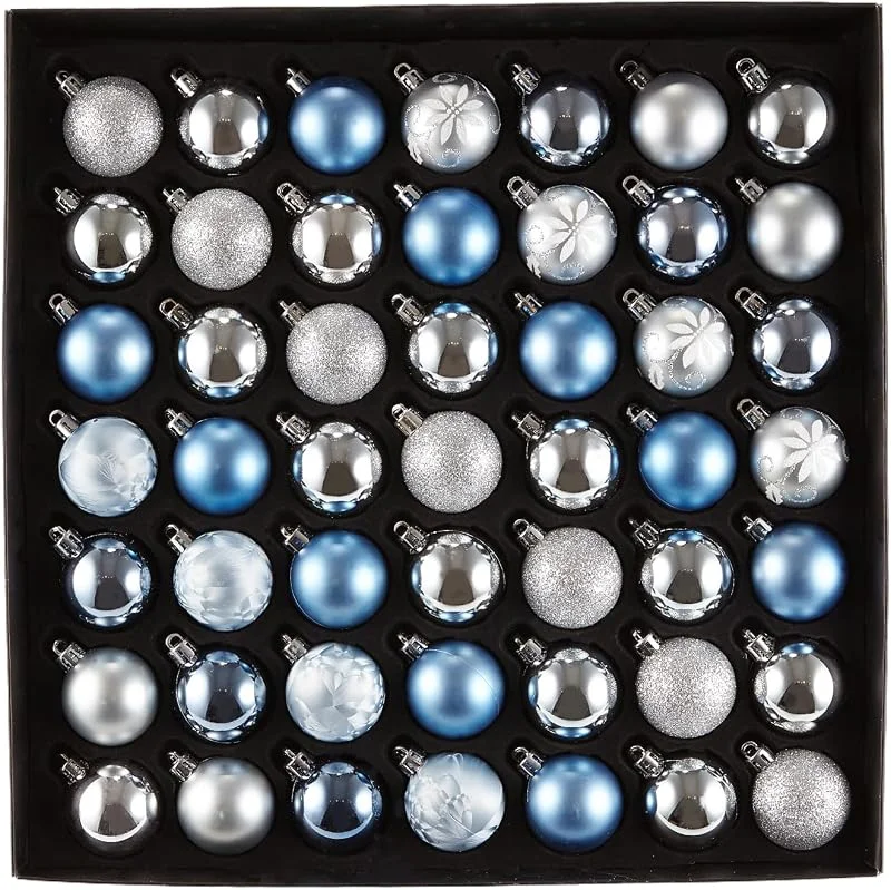 Heitmann Deco Juego de 49 Bolas de Navidad para árbol de Navidad, decoración de Navidad, Color Azul Claro, Azul, Plateado para Colgar, Surtido de Bolas de plástico — Decoracion Navidad