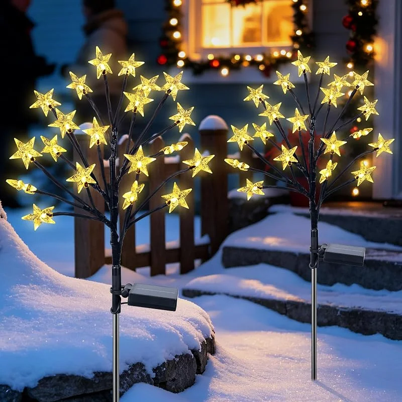 Fohil Luces de Navidad Exterior Solares, 2 Piezas 40 LED Luces Navidad de Estrella Decoración de Navidad Exterior Impermeable Luces Solares para Exteriores Adornos Navidad Jardín Caminos