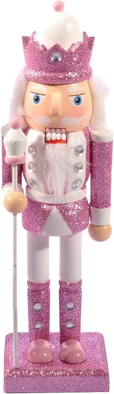 Visita la tienda de Ciao Ciao Christmas Nutcracker Toy Soldier King with Scepter (24cm) Wooden Glittery Decoration, Pink, White — Decoracion Navidad