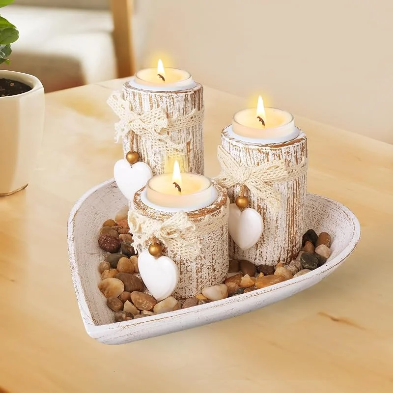 LURICO Set Portavelas con Bandeja, Portavelas de Te, Porta Velas para Decoración de la Mesa Boda Navidad, Ideal para Velas Decorativas, Hogar, Bodas — Adviento y mesa