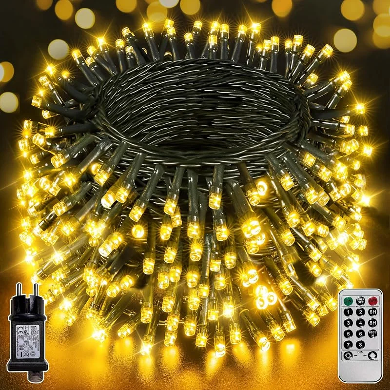 Soagrc Cadena de luz blanca cálida para exteriores, 500 ledes, 50 m, resistente a la intemperie, 8 modos, IP44, resistente al agua, temporizador, regulable, cadena de luces LED exterior para árbol de — Luces Navidad