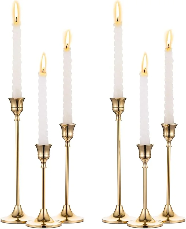 Visita la tienda de Nuptio NUPTIO 6 Piezas Candelabro Cónicos de Metal Dorado de Latón Portavelas, Adornos de Candelabro de Pieza Central Decorativos Antiguos y Modernos para Mantel de Mesa Regalo de Inauguración — Decoracion Navidad