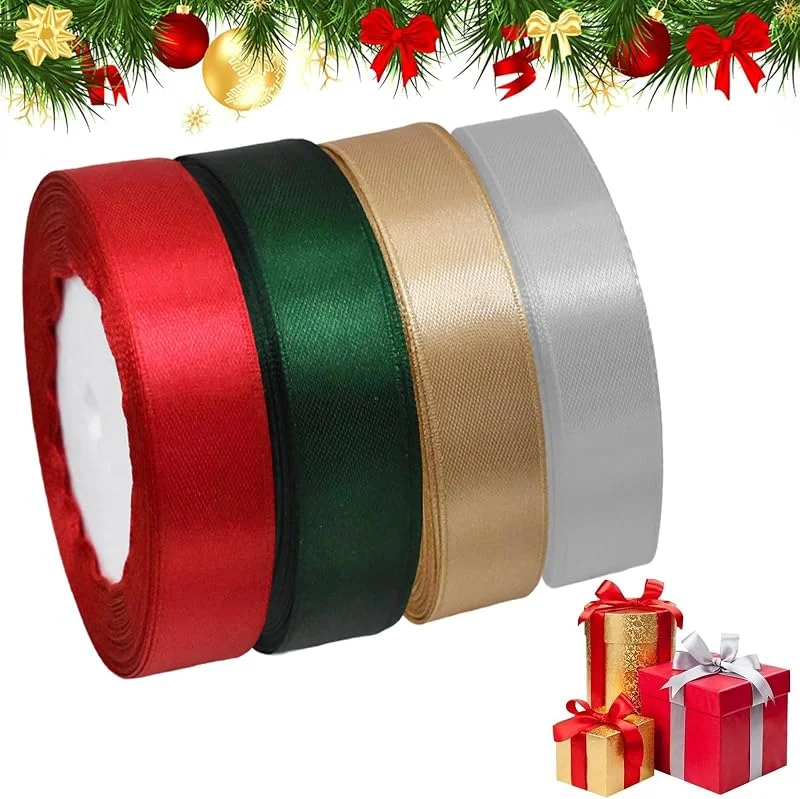 BAOSROY Cinta Navideña de Satén, 4 Cinta Regalo Navidad, Cintas Navidad Decorativa, Cintas de Raso Navidades, Cinturón de colores Navideña para Envolver Regalos, para Regalos Navidades, Cumpleaños, Bodas, Fiestas — Envoltorio regalo