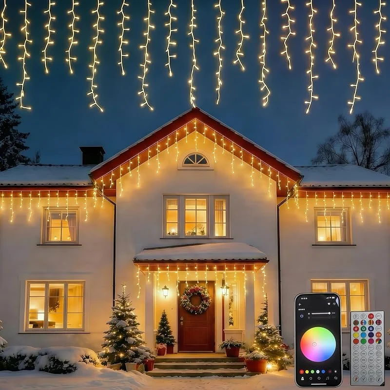 YOOWARM Luces de carámbano para exteriores, 13 m, 400 LED, decoración inteligente — Luces Navidad