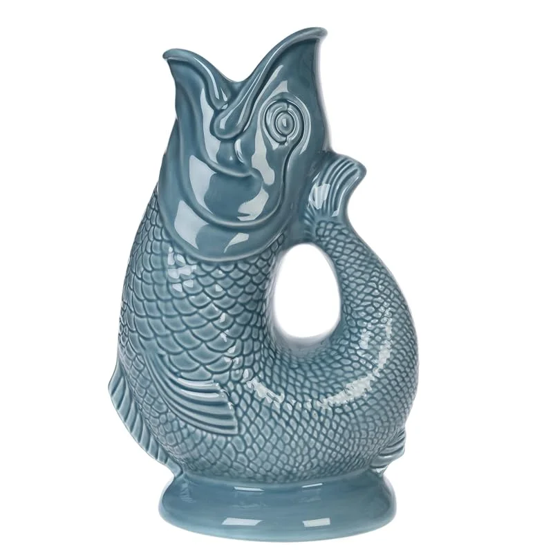 GurglyFormato:Encuadernación desconocida Icónica Jarra Glug de 28 cm, grande, 1, 4 l, color azul y gris, jarra decorativa para peces — Vino y mesa festiva
