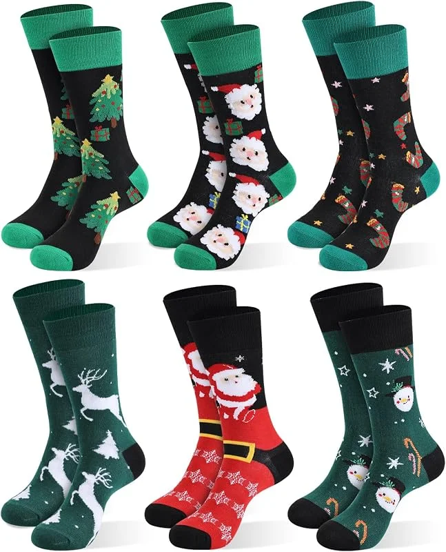 Moonlight Manor Calcetines de Navidad para Hombres, 6 Juegos, Cuello Redondo, Talla UE 37-46 — Decoracion Navidad