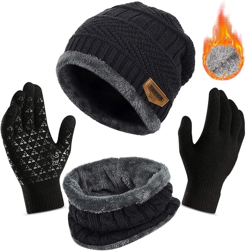 TYXHXTF Gorro Bufanda Guantes Set, Punto Sombreros, 3 Dedos Guantes Táctiles Antideslizante de Pantalla, para Esquí Deportes al Aire para Mujeres y Hombres — Ropa Navidad
