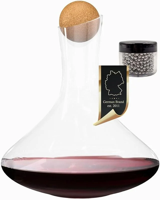 INTIRILIFE Jarra de cristal Intirilife de 1, 8 litros para vino tinto con perlas de limpieza - Capacidad de la jarra 750ml - Jarra de cristal sin plomo Aireador de vino soplado a boca Jarra de vino — Vino y mesa festiva