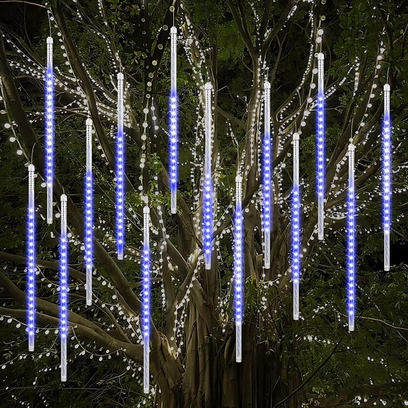 Vikdio Luces de Navidad exterior, luces meteoro 16 tubos 50 cm 864 LED Azul Deco — Luces Navidad