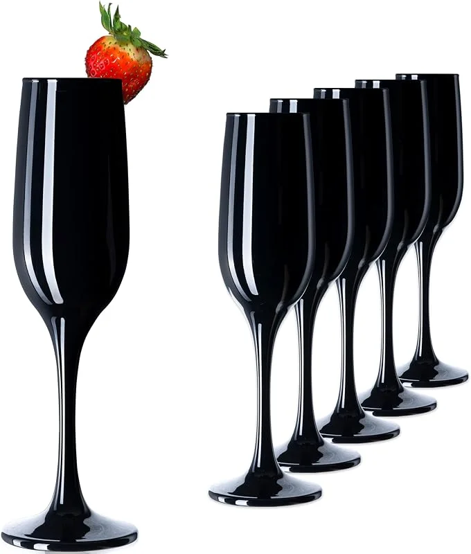Visita la tienda de PLATINUX PLATINUX Juego de 6 copas de champán, 210 ml, color negro — Vino y mesa festiva