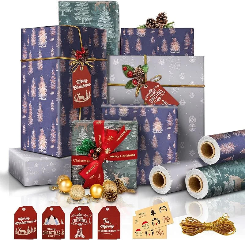 Bseical 3 Rollo Papel De Regalo Navidad Grande(44cm×5m) — Envoltorio regalo
