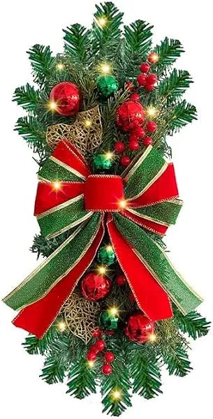Visita la tienda de BaronHong Guirnalda de Navidad para puerta de entrada, 50, 8 cm, cinta de bolas, piñas, gotas, guirnalda de abeto artificial, guirnalda de abeto artificial, guirnalda de pared, ventana, chimenea (U2-45, M) — Decoracion Navidad
