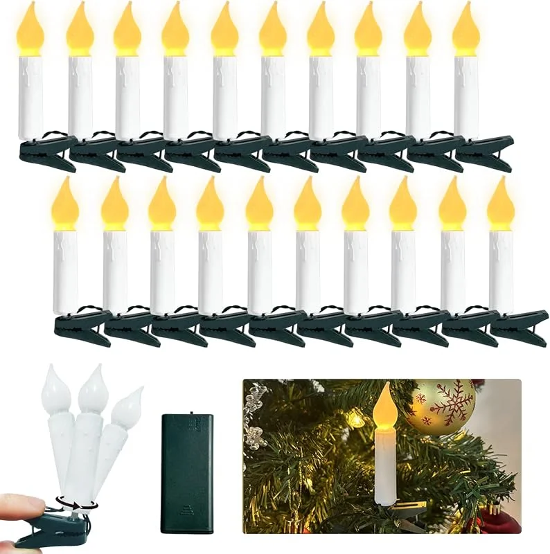Hopelit 20 velas LED para árbol de Navidad con función de temporizador, color blanco cálido, sin llama, para decoración de Navidad, jardín, cumpleaños, boda, funda blanca lechosa — Luces Navidad