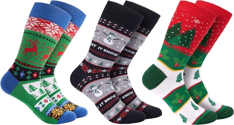 Visita la tienda de BRUBAKER BRUBAKER 3 pares de calcetines navideños – Divertidos calcetines con motivos navideños – Algodón – Hombre y Mujer Regalo Navidad – Calcetines de algodón unisex en tallas únicas — Decoracion Navidad