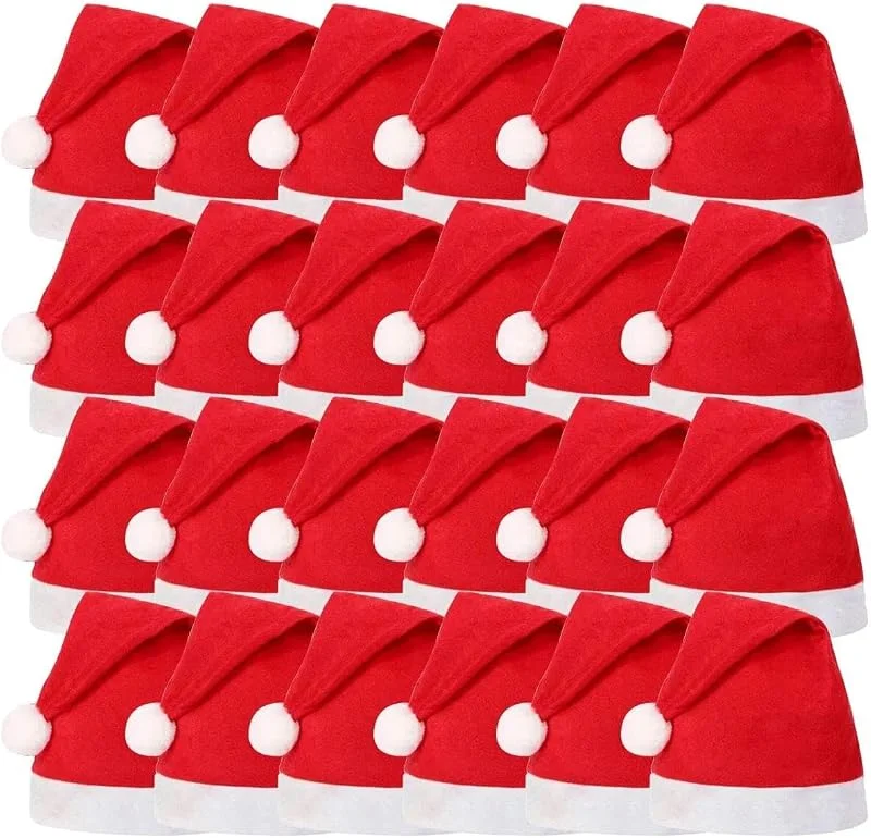 GTDOOCE Gorro Navideño, Rojo Sombrero Navideño, 24 Piezas Unisex Gorro de Papá Noel Para Adultos, Se Utiliza Para Fiestas de Navidad, Reuniones Familiares, Decoraciones Navideñas 28x37cm — Ropa Navidad