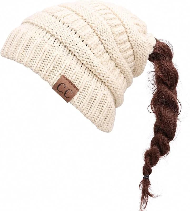 LINQEE Gorro Punto de Cola de Caballo para Mujer Gorros de Punto con Agujero — Ropa Navidad