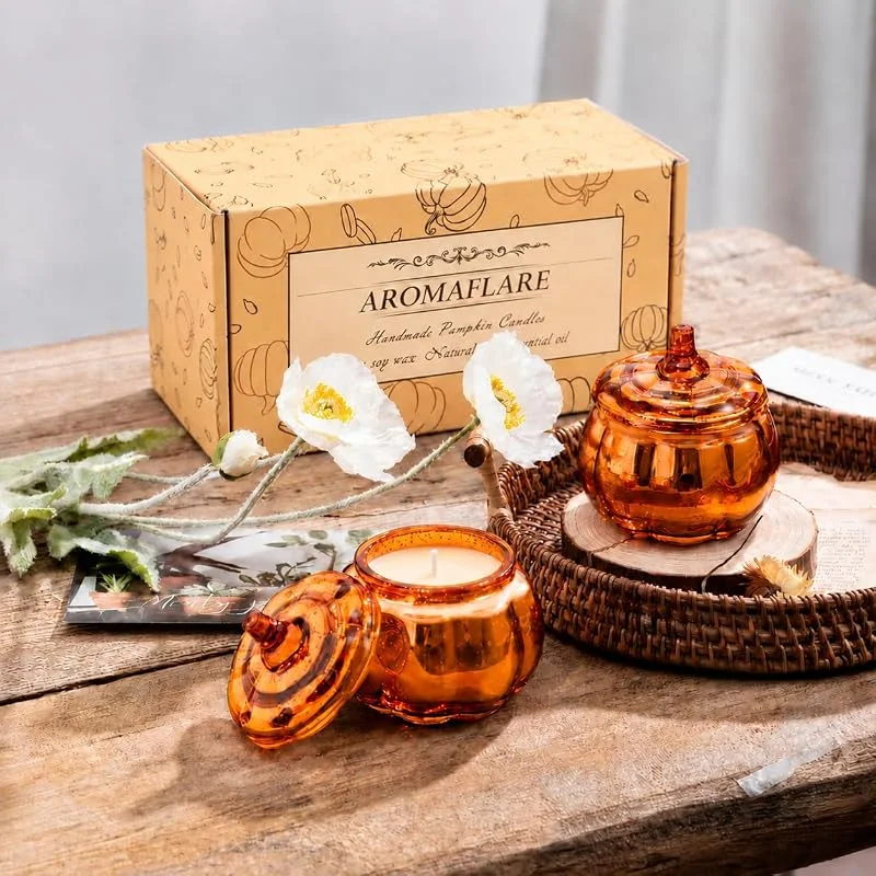 Yanghad Decoración otoñal, vela de calabaza de Yanghad de cristal para Halloween — Cena a la luz de velas