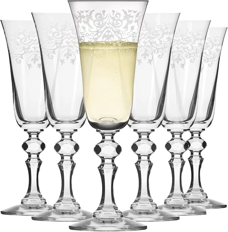 Visita la tienda de Krosno Krosno Copas de Champán, Juego de 6, 165 ml, Colección Krista Deco — Vino y mesa festiva