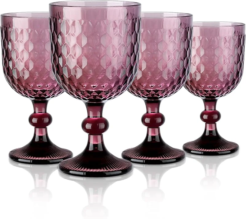 Visita la tienda de Joeyan Joeyan 350ml Set de 4 Copas de Vino Vintage Púrpura con Relieve — Vino y mesa festiva