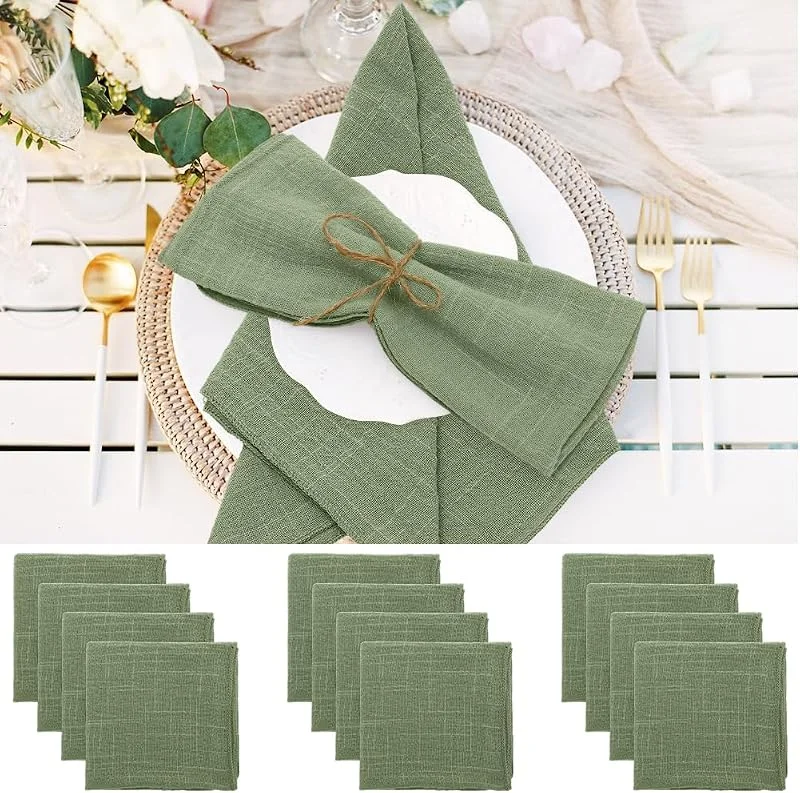 Wapasezyar Servilletas de tela, 12 unidades, 42 x 42 cm, servilletas de lino lavables para Navidad, restaurante, bodas, eventos, celebraciones familiares, cumpleaños, fiestas (verde salvia) — Adviento y mesa