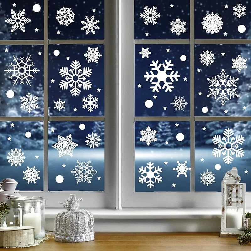 Visita la tienda de Zindoo Zindoo Pegatinas Navidad Ventana Copos de Nieve Blanco 247 PCS — Decoracion Navidad