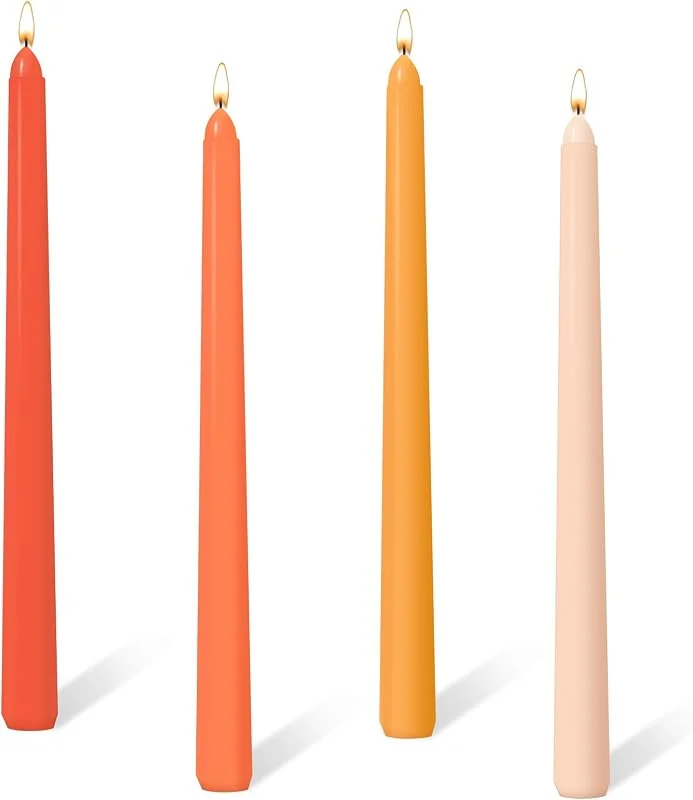 Bolosa Velas cónicas de 10 pulgadas, juego de 4 velas cónicas de color naranja degradado, sin perfume, sin goteo, largas y altas para mesa, cena, boda, Navidad, Halloween, decoración del hogar — Cena a la luz de velas