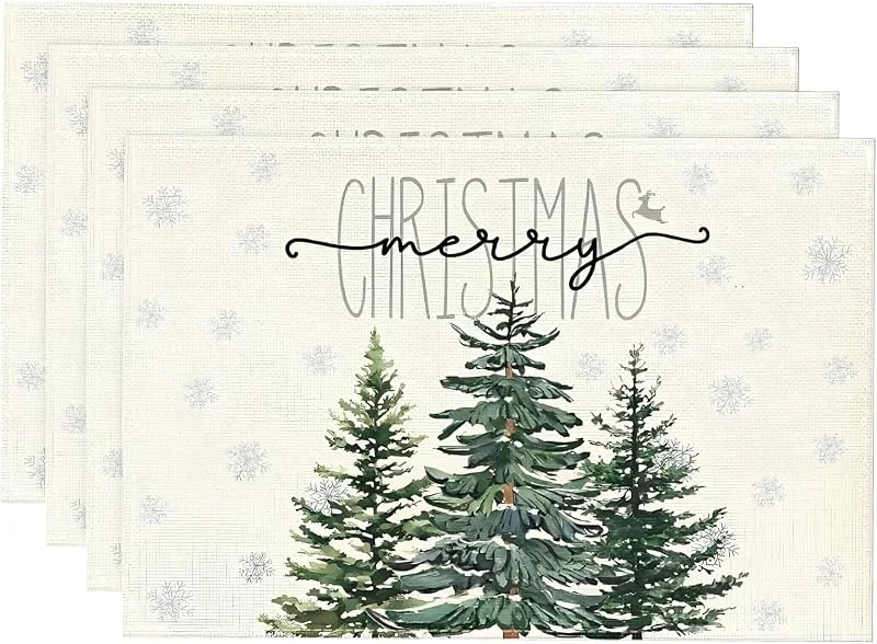 Mfqire Juego de 6 Manteles Individuales Rectangulares de Navidad 45×30 cm – Lavables y Fáciles de Limpiar, Manteles de Mesa Invernal (Diseño Pino y Copos de Nieve) — Hogar y cocina