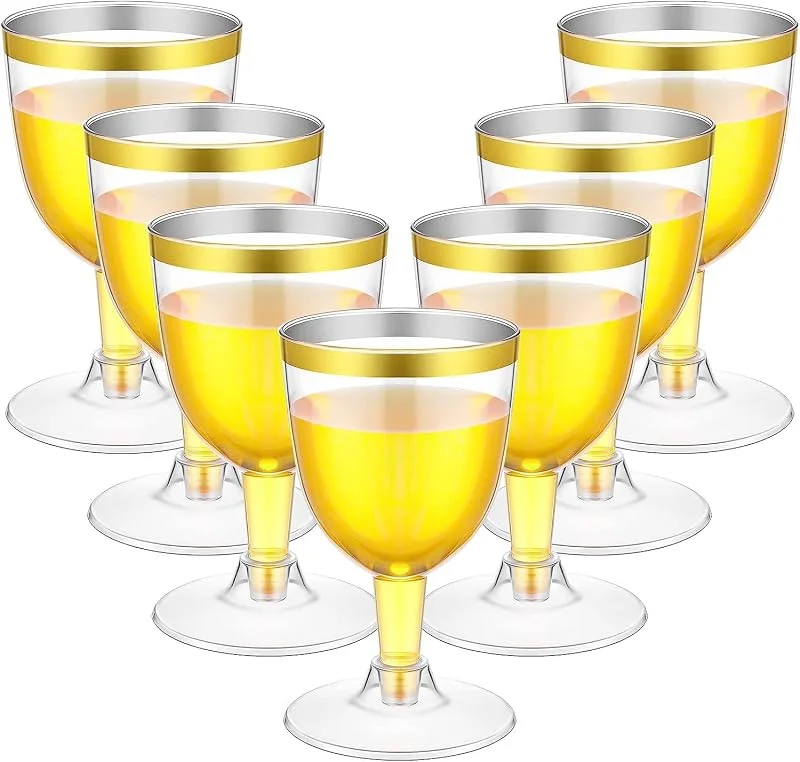 LATERN 50 Piezas Copas de Vino con Borde de Dorado, 170ml Reutilizables Copas de Cata de Vino de Plástico Copas de Vino de Fiesta con Tallo para Whisky Champán Cerveza Cóctel Martini (13, 5 x 6, 5cm) — Vino y mesa festiva
