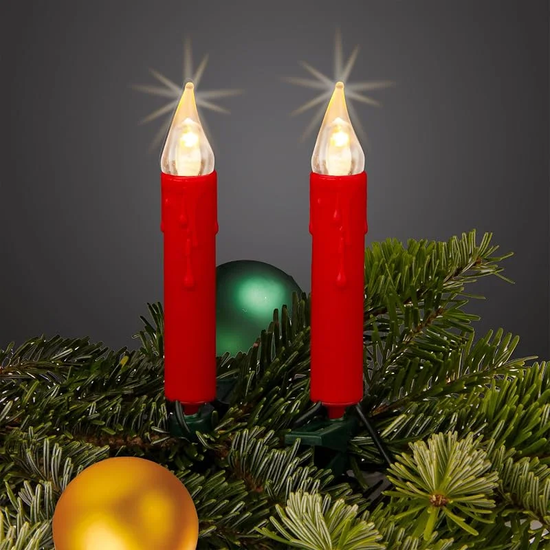 Visita la tienda de Hellum Hellum cadena de luces interior LED con 20 velas rojas, blanco cálido, 5, 7 m iluminadas + 2 × 1, 5 m cable, cable verde, <59 lm 151701 — Luces Navidad