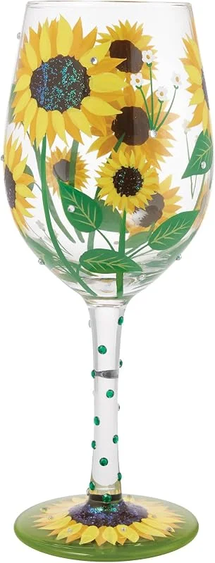 Enesco Lolita - Copa de vino artesanal pintada a mano con girasoles, 15 onzas, multicolor — Vino y mesa festiva