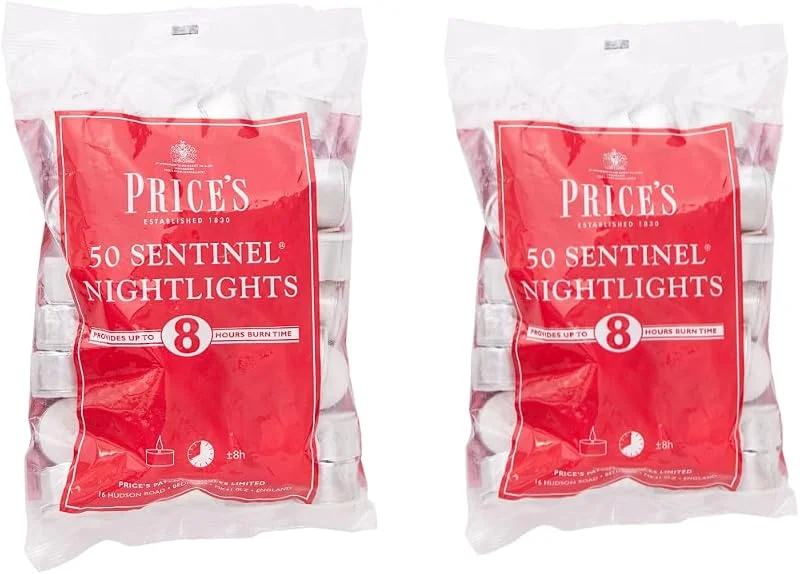 Price's Candles Paquete de 2 bolsas de velas de té de 8 horas de gama Sentinel, perfectas para el hogar, catering o uso general, 100 velas de té de larga duración de tamaño estándar — Cena a la luz de velas
