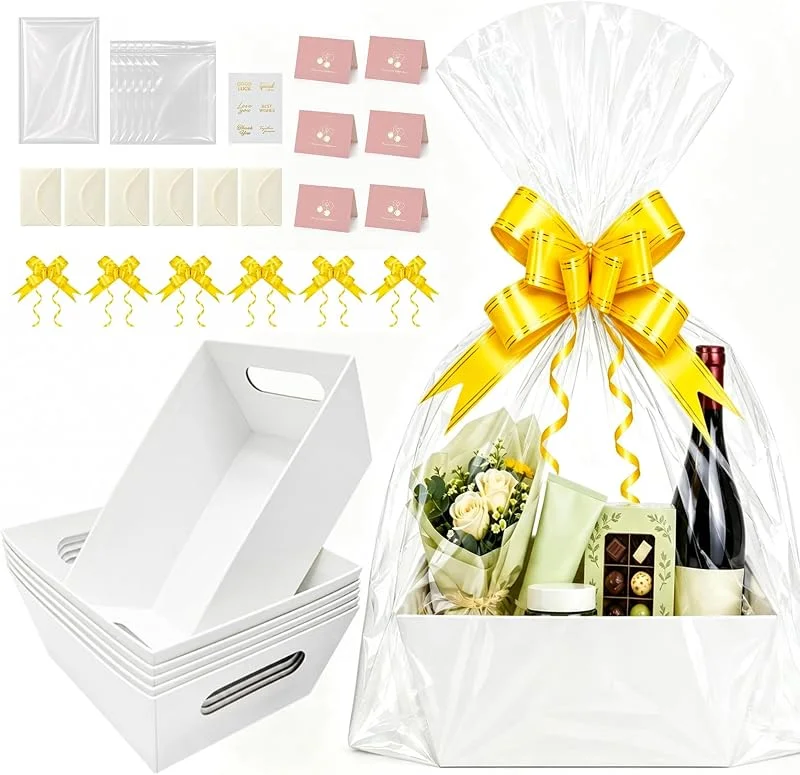 Furuising 6 Pcs Cesta Regalo Vacia con 6 Bolsas de Regalo, Lazos Cintas — Envoltorio regalo