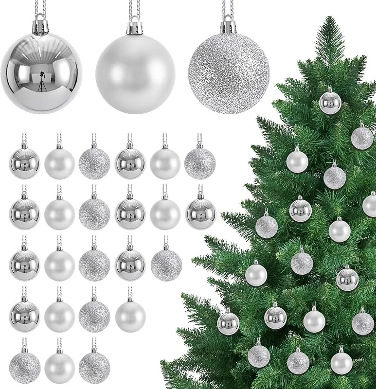 KASESSS 24Pz Bolas Arbol de Navidad Plateadas, 3CM Bolas de Navidad Plateadas, Plástico Bolas Navideñas, Christmas Tree Decorations, Christmas Baubles para Decoración de Fiesta Festival Bodas Hogar — Decoracion Navidad