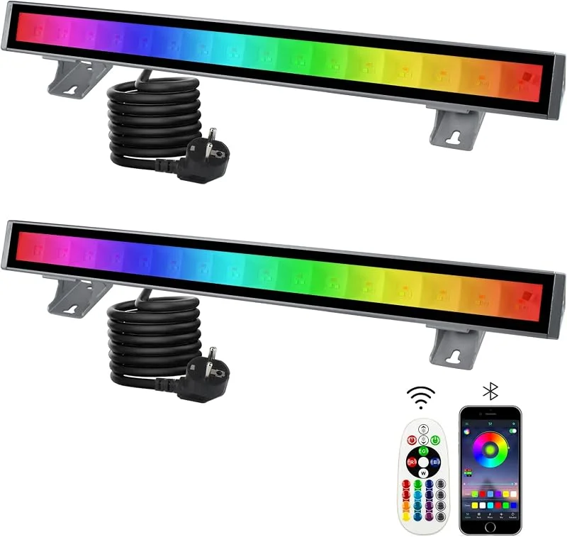 Visita la tienda de CREATESTAR CREATESTAR Foco LED RGB Exterior 48W, 2 Piezas Luz de Pared, Barras Con Temporizador y Memoria, 16 Millones de Colores Para Bar, Jardín, Interior, Fiesta — Luces Navidad